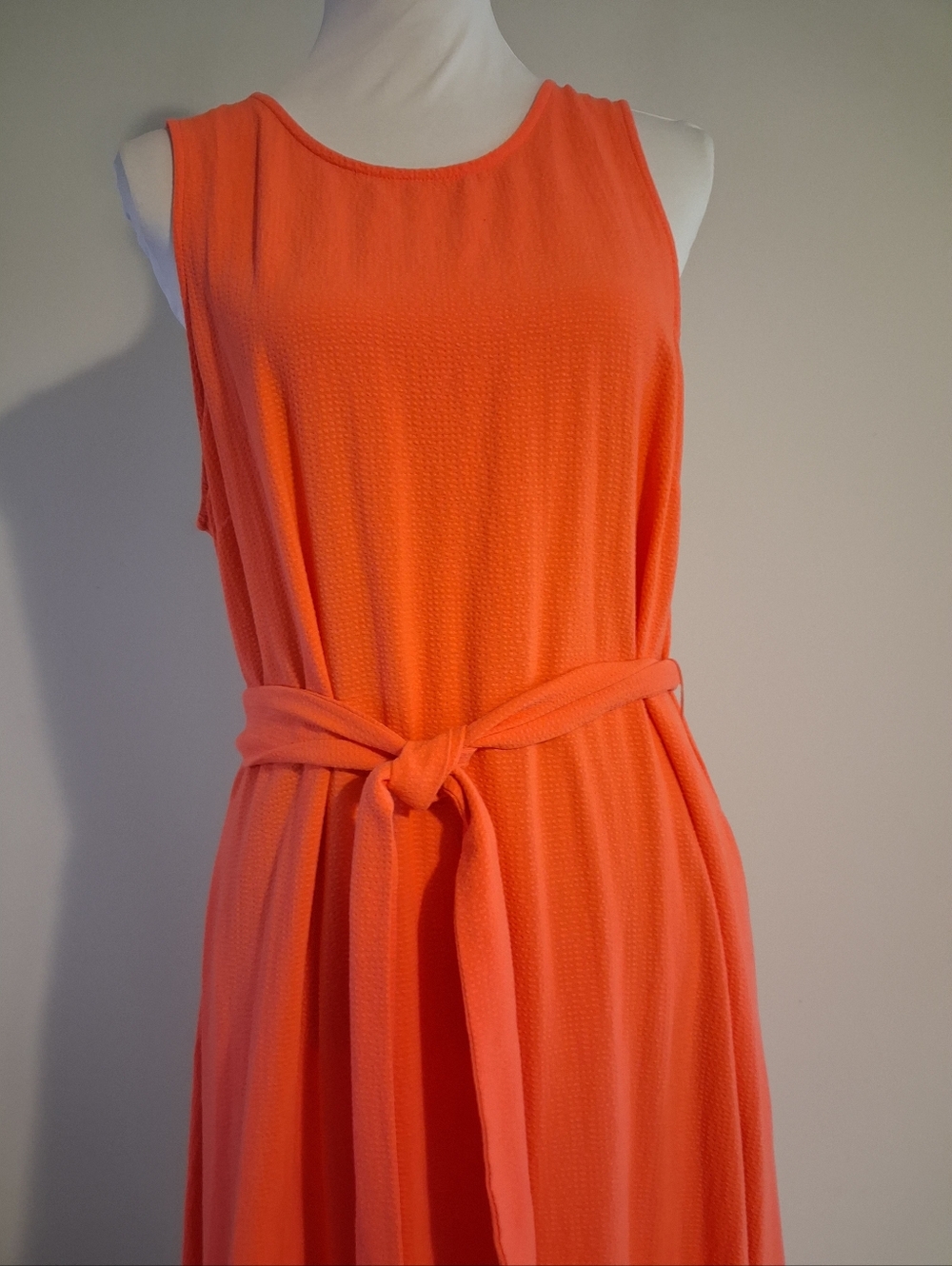 Orange Sleeveless Maxi Dress with Waist Tie Size Large